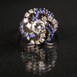 Ring mit Brillanten und Blautopasen, WG 585