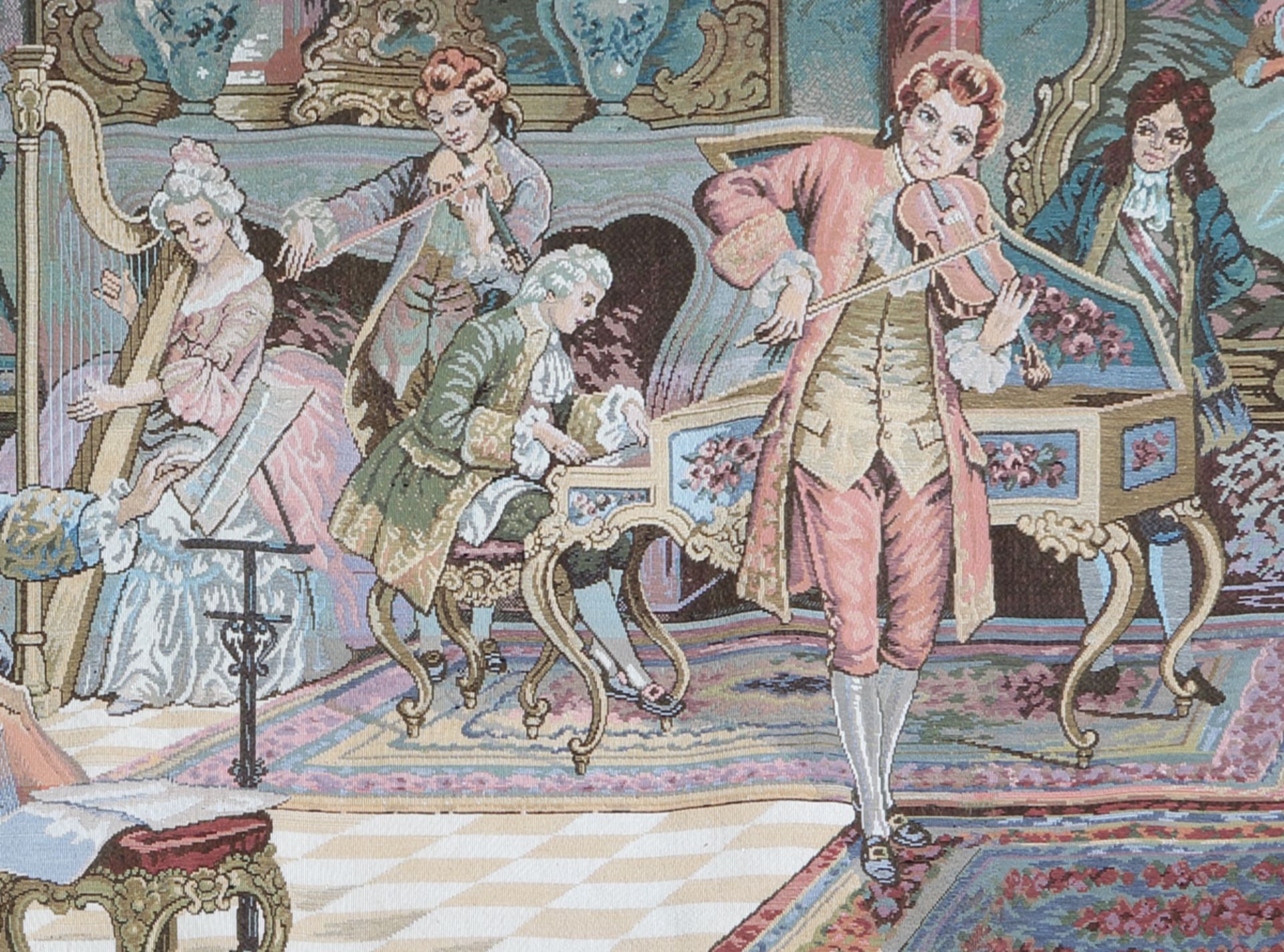 Tapisserie im Stil des 18. Jh., Rokokozeit, Konzert im Schloss, wohl Frankreich, 20. Jh. - Bild 3 aus 3