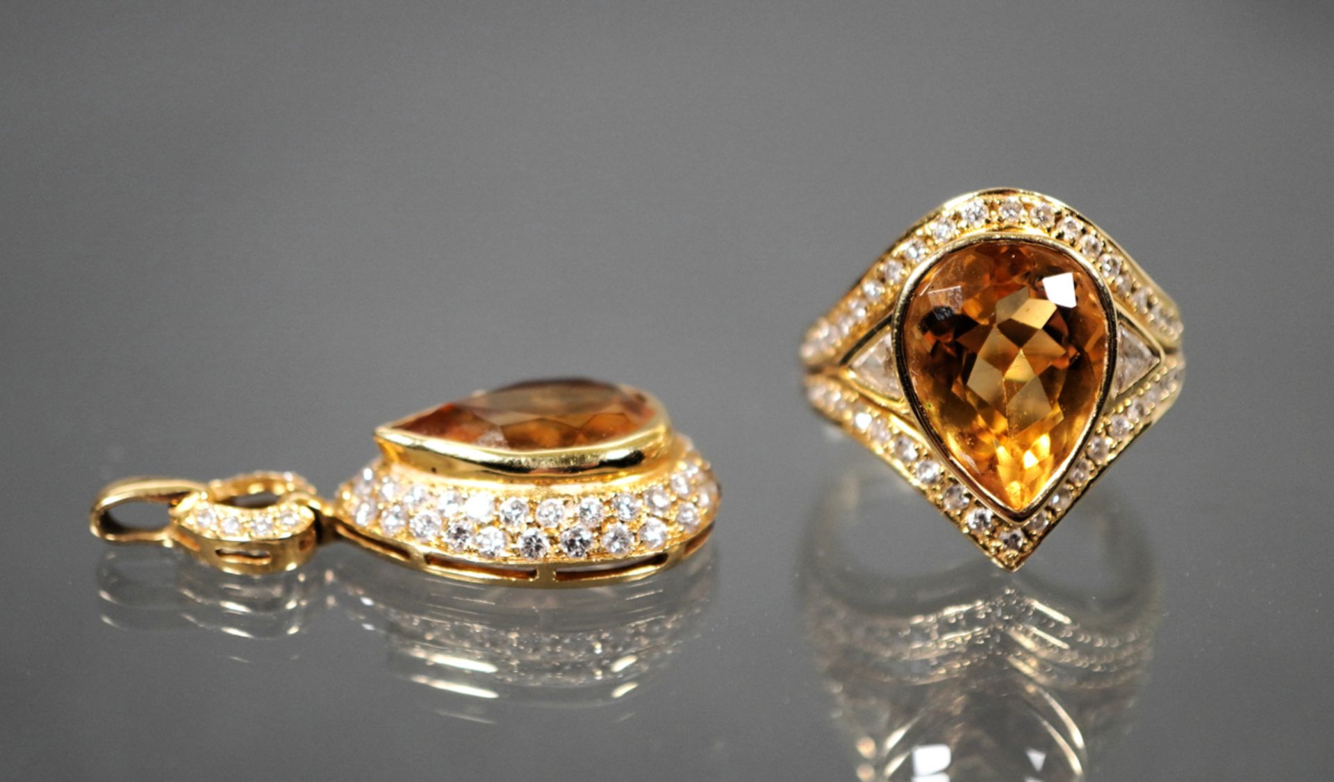 Ring und Anhänger mit Citrin- und Diamantbesatz, GG 750 - Image 5 of 6