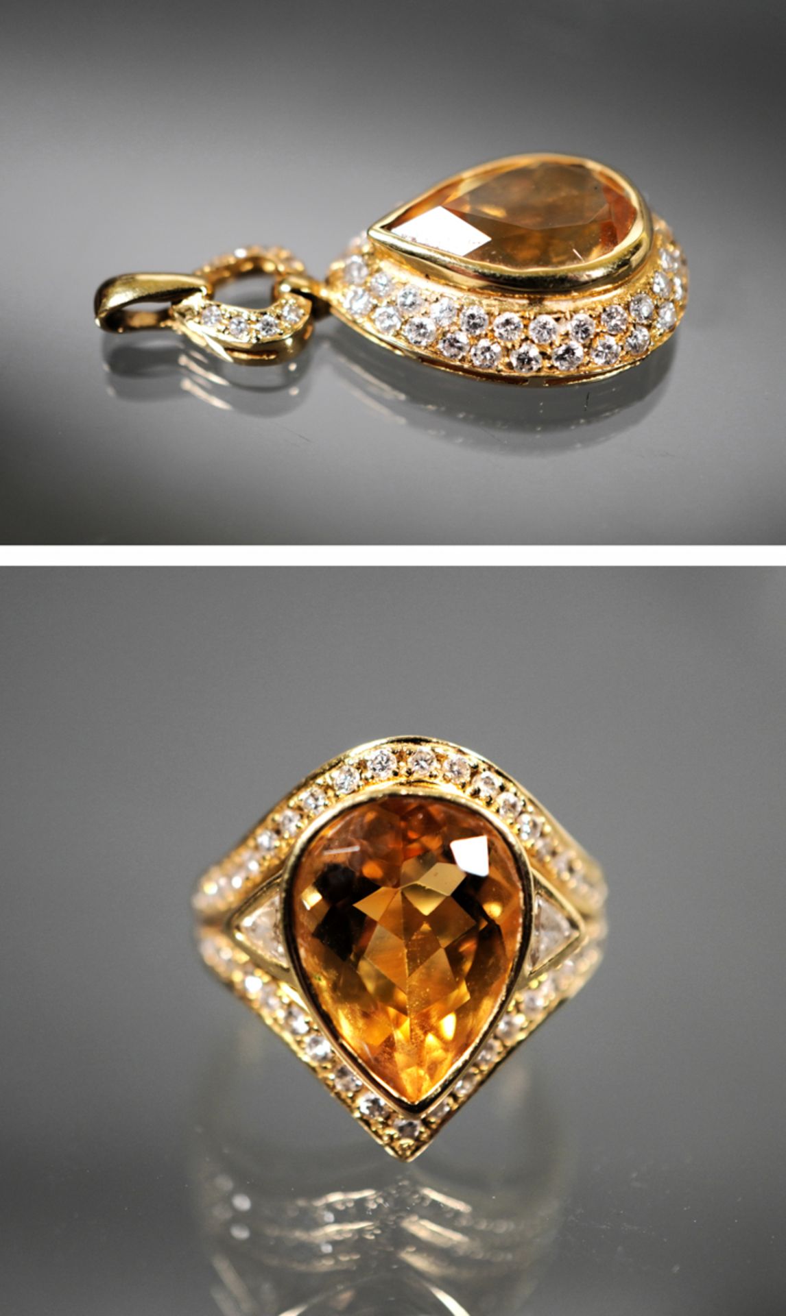 Ring und Anhänger mit Citrin- und Diamantbesatz, GG 750 - Image 2 of 6