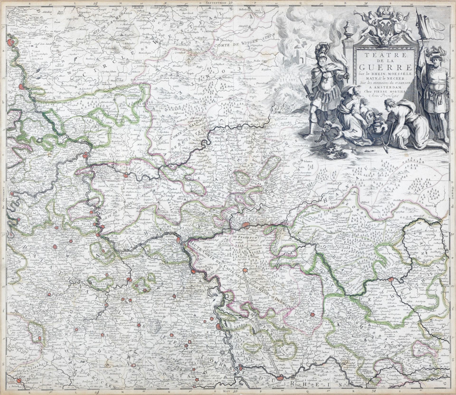 'Theatre de la Guerre', Landkarte der Regionen um Rhein, Mosel, Main und Neckar, Amsterdam, um 1708 - Bild 2 aus 4