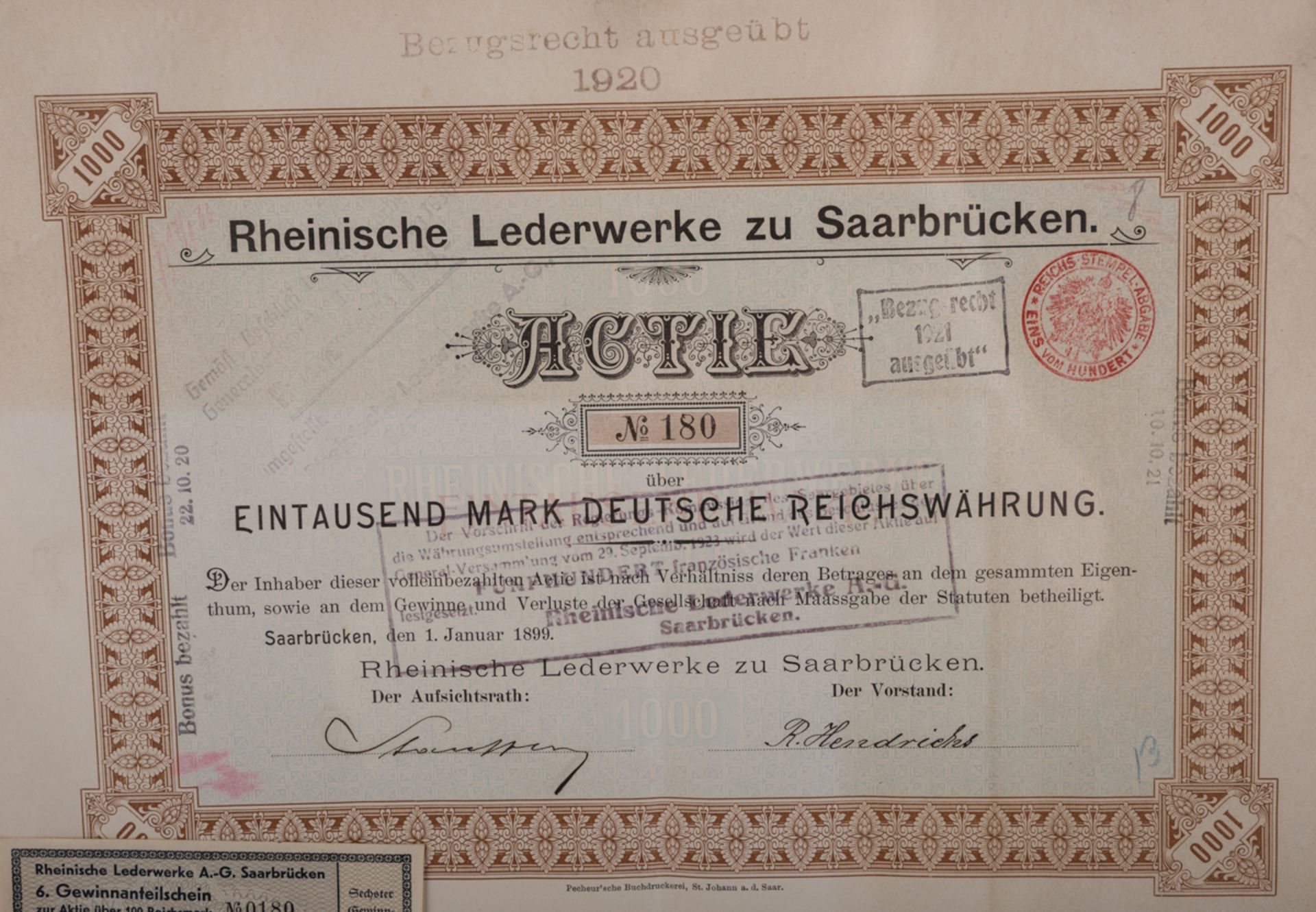 Aktien und Gewinnanteilscheine, Rheinische Lederwarenwerke A.-G. Saarbrücken - Bild 2 aus 4