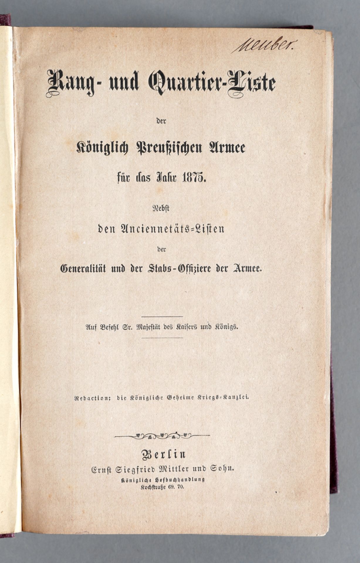 Rang- und Quartiersliste der königlich Preußischen Armee (5 Bände)