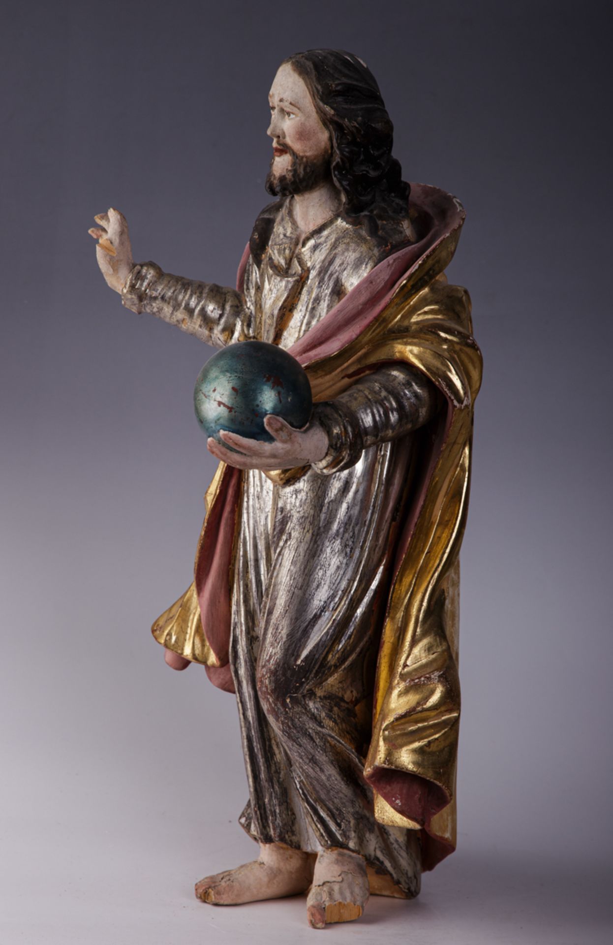 Christus mit Weltkugel (Salvator mundi), süddt.-alpenländisch, 19. - 20.Jh. - Bild 2 aus 4