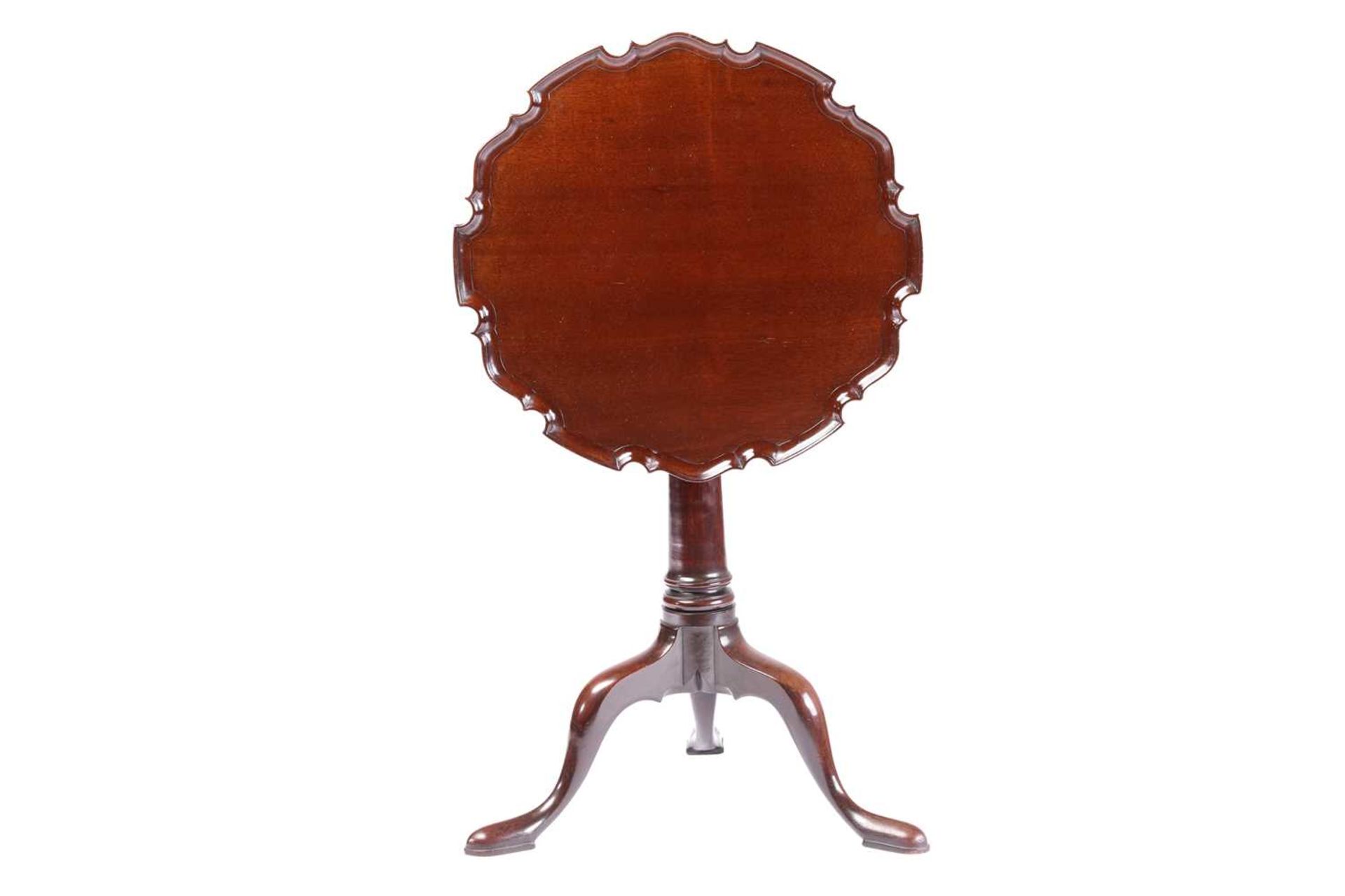 Early George III Cuban mahogany tripod table, pie-crust tilted top on a column base and cabriole - Image 2 of 4