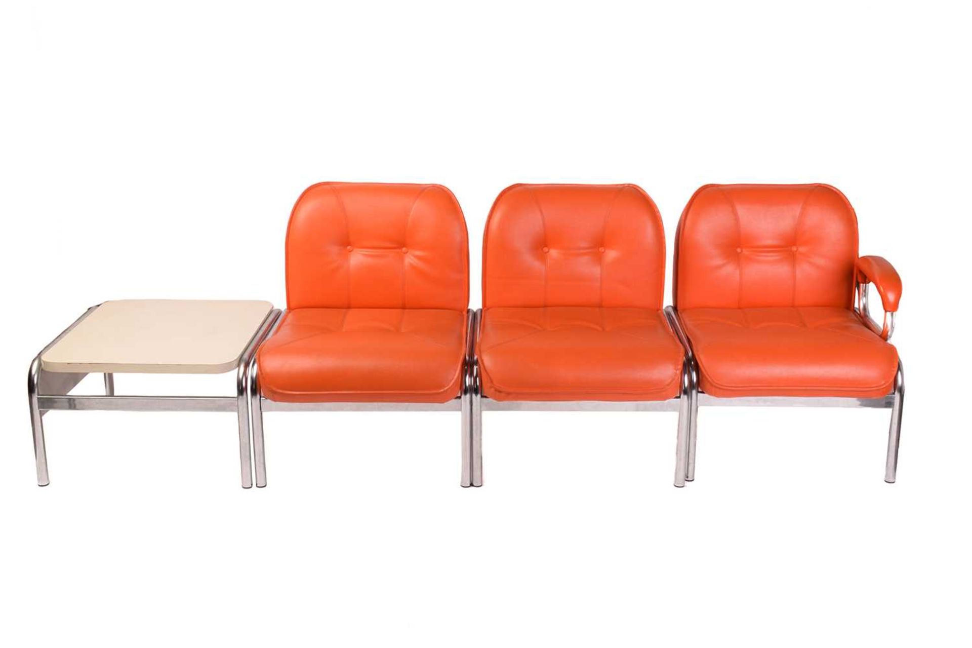 A set of modular Girsberger 'Model 1400' lounge chairs, with orange leather button upholstery and - Image 10 of 11