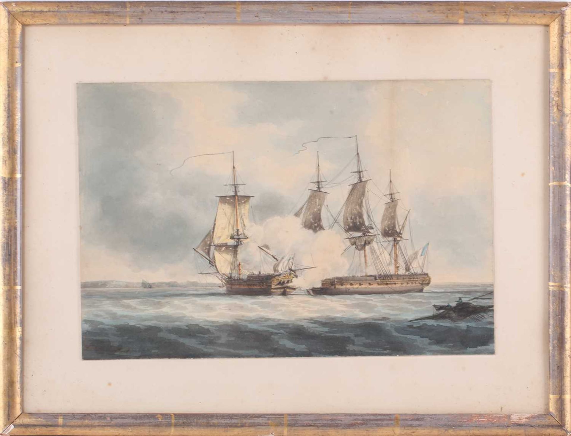 19th-century British school, A ship of the line in full sail with gun ports open in convoy, - Image 6 of 8