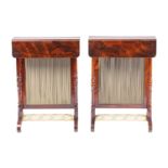 A pair of early 19th-century figured rosewood Prie Dieus, the rise and fall face screens with