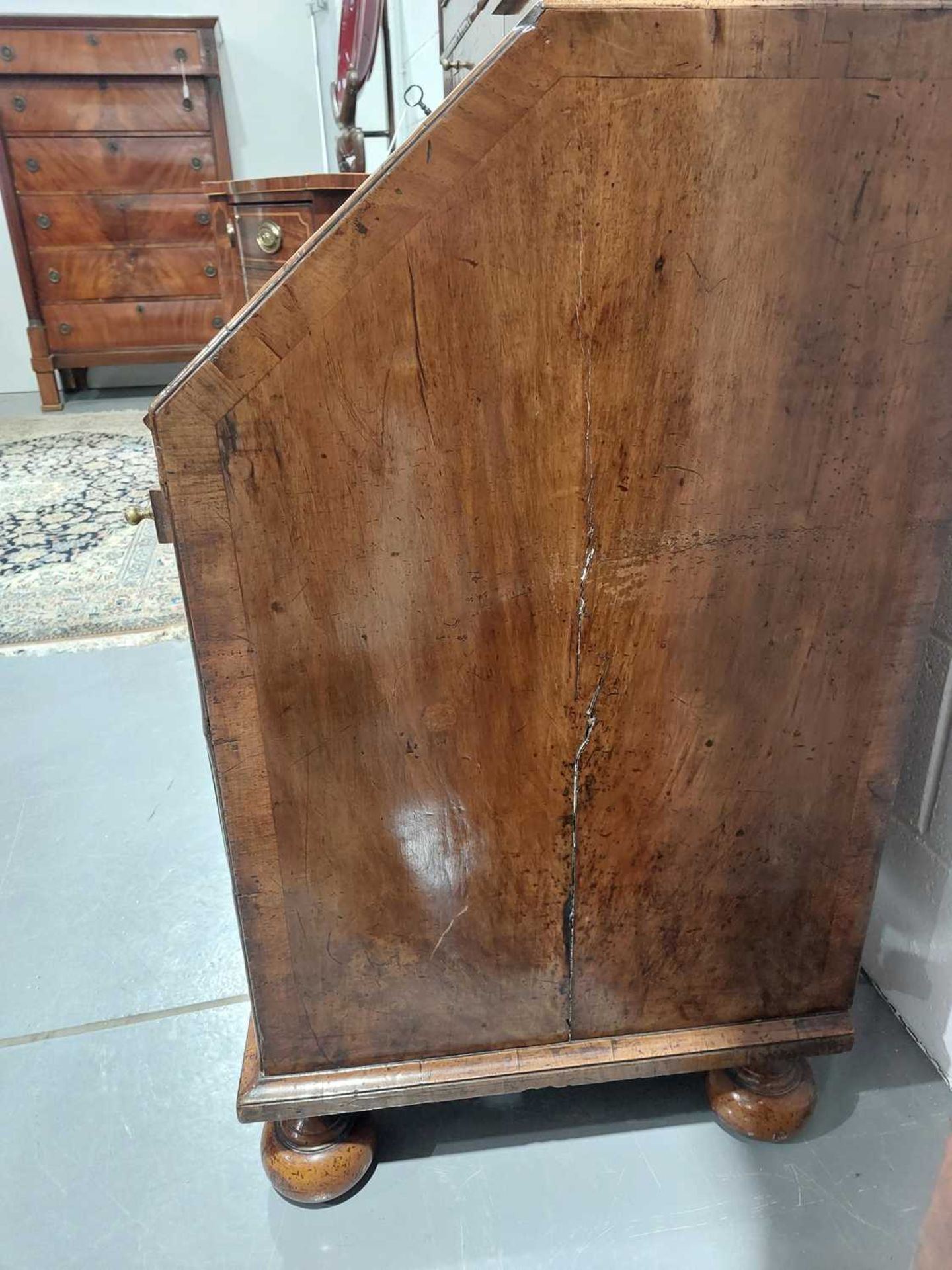 A composite Queen Anne figured walnut double dome bureau bookcase with cross grain moulding - Image 15 of 21