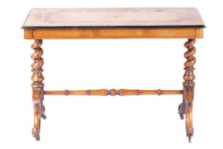 A Victorian marquetry inlaid walnut rectangular end table, the broad crossbanded top with a border