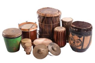 A group of eight assorted hand-drums, from the collection of Vivian Stanshall, founding member of