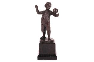 20th-century school, a patinated bronze figure of a young boy playing with a ball, signed W.