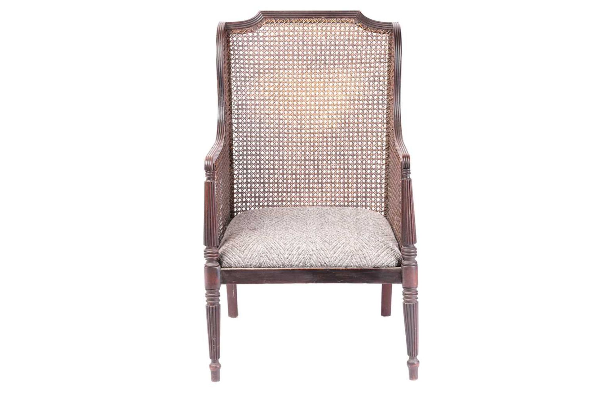 A 19th-century bergère library chair with cluster column front legs, 58 cm wide x 65 cm deep x 97 cm - Image 2 of 16