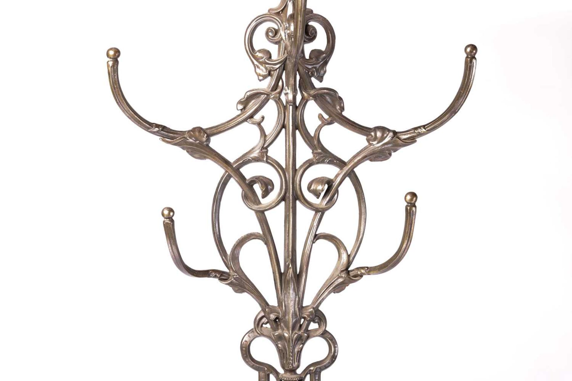 A Victorian Coalbrookdale cast iron hallstand with hat and coat hooks above a stick stand with - Image 4 of 4