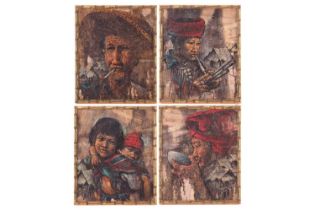 Prayat Pongdam (1934 - 2014) Thailand, a set of four portraits, each signed, oil on board, 30 x 25