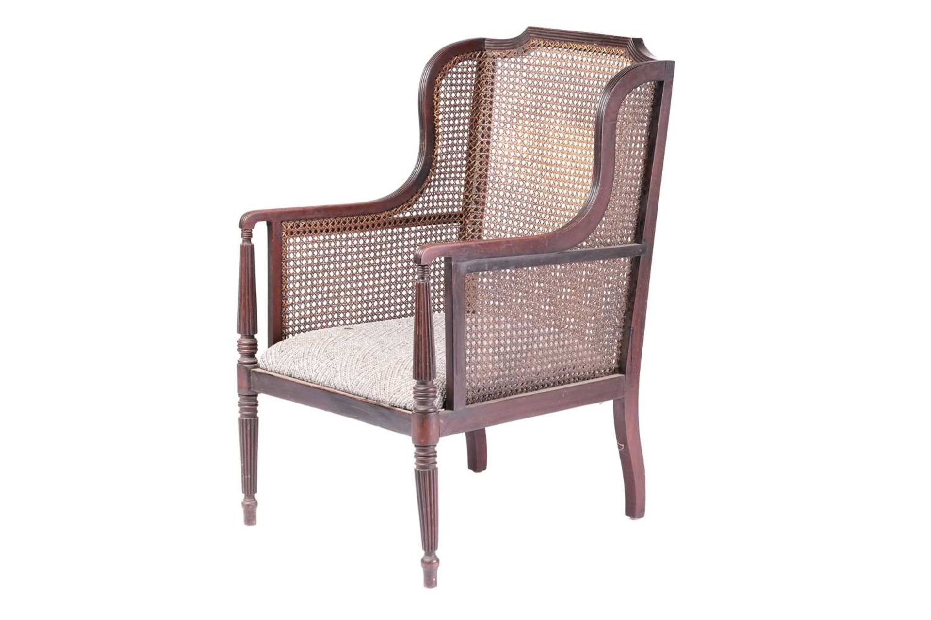 A 19th-century bergère library chair with cluster column front legs, 58 cm wide x 65 cm deep x 97 cm - Image 3 of 16