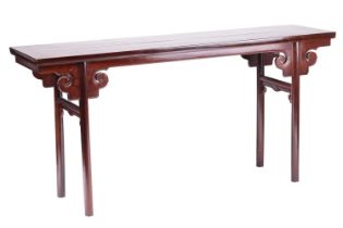 A Chinese Hongmu rectangular altar table, probably late Qing Dynasty with shaped scroll frieze and