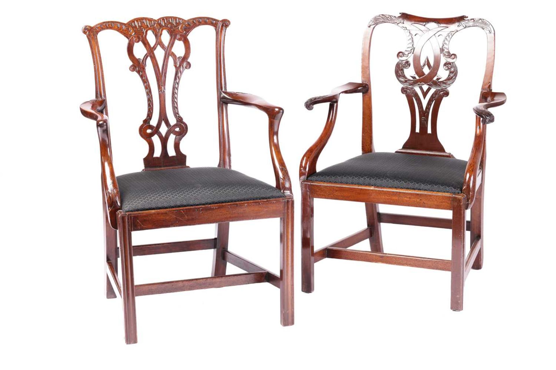 A pair of eighteenth-century Chippendale period mahogany cabriole legged side chairs with concave - Image 2 of 5