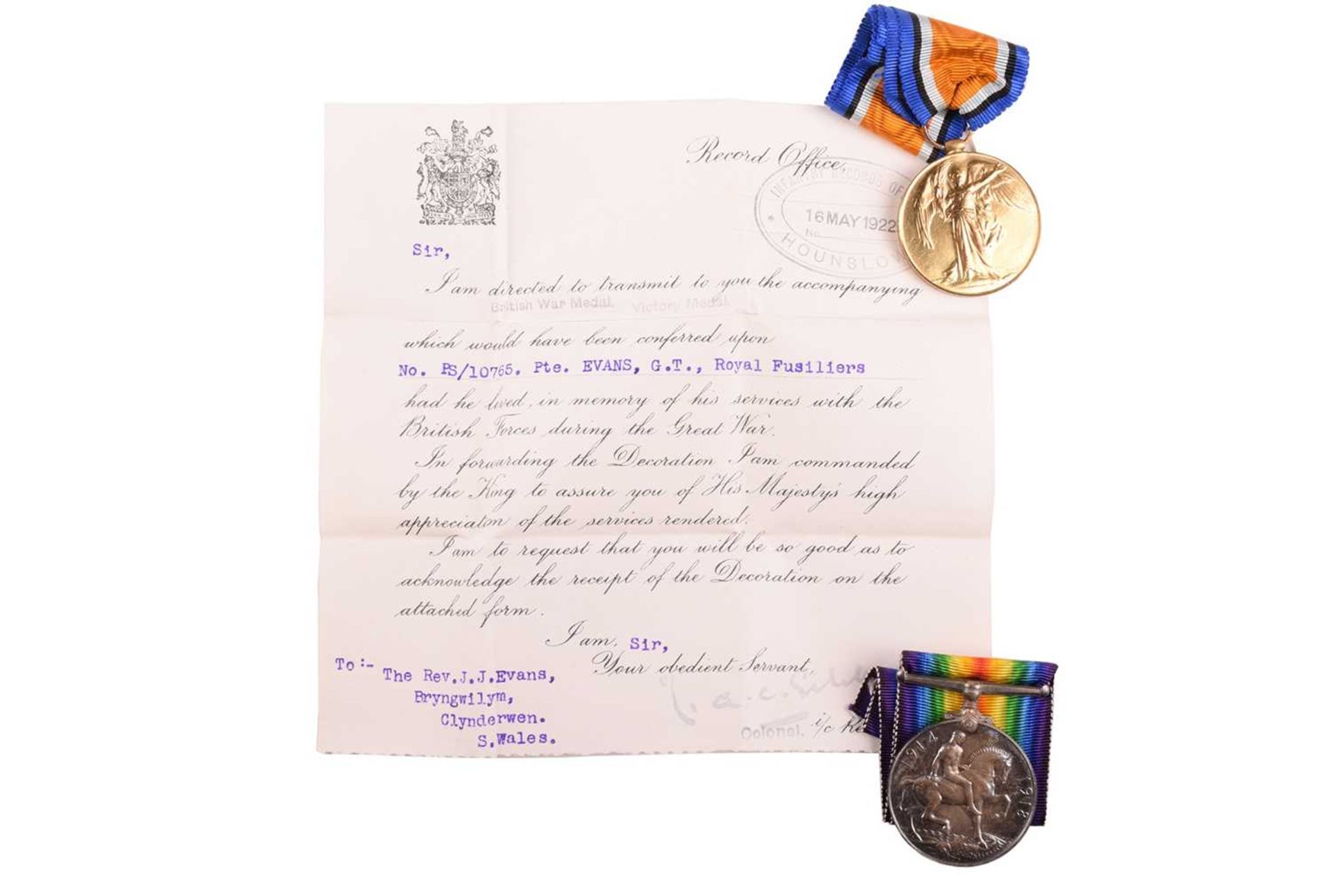 A WWI medal group and associated ephemera, relating to Lance Corporal Gwilym Tyndal Evans 10765, - Image 5 of 26