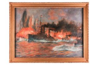 Charles Dixon (1872-1934), Admiral Beatty’s Flagship HMS Lion leading the Battlecruiser Fleet into