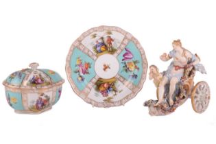 A 19th-century Meissen porcelain figure group of Venus and young Cupid aboard a chariot drawn by a