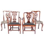 A pair of eighteenth-century Chippendale period mahogany cabriole legged side chairs with concave