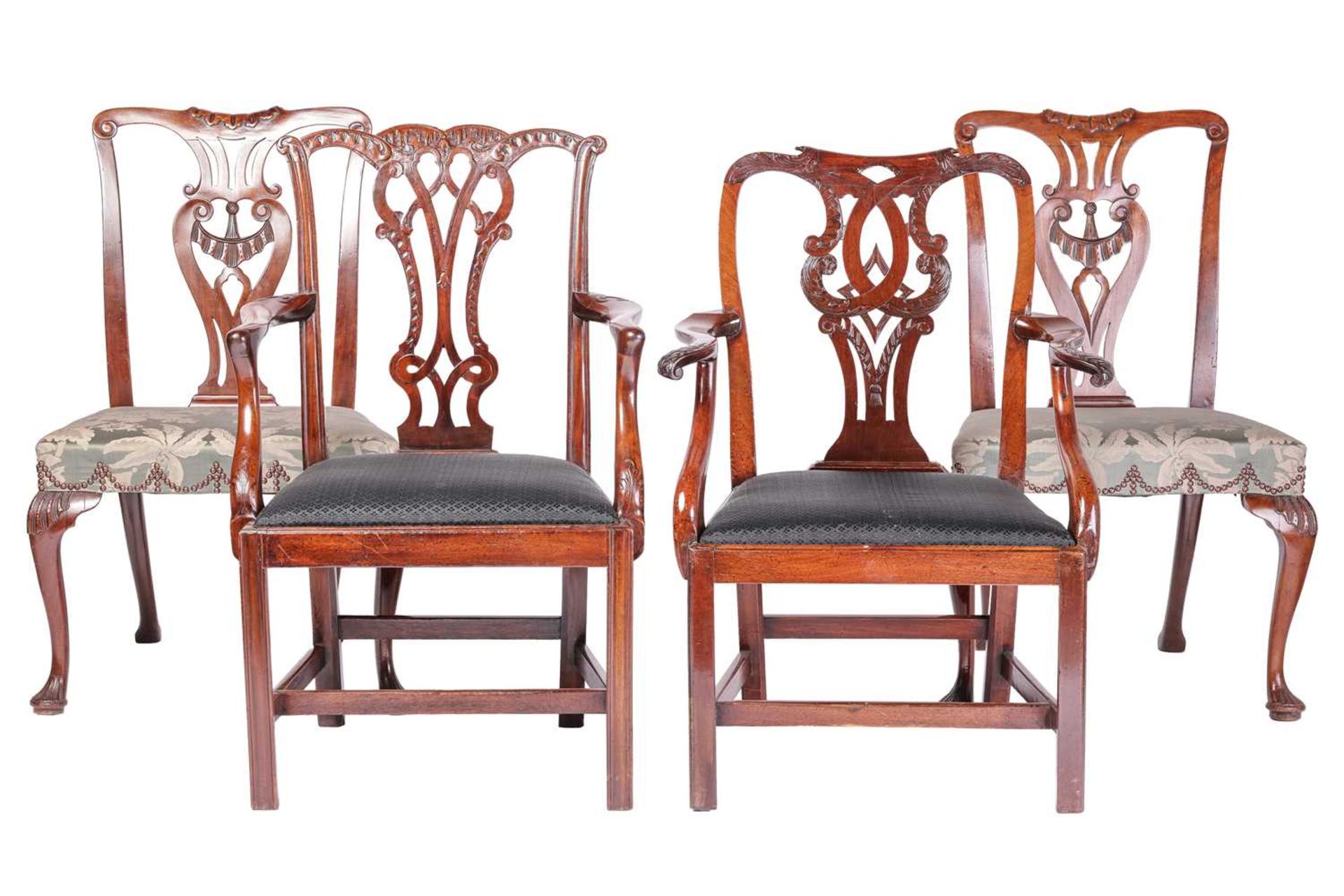 A pair of eighteenth-century Chippendale period mahogany cabriole legged side chairs with concave