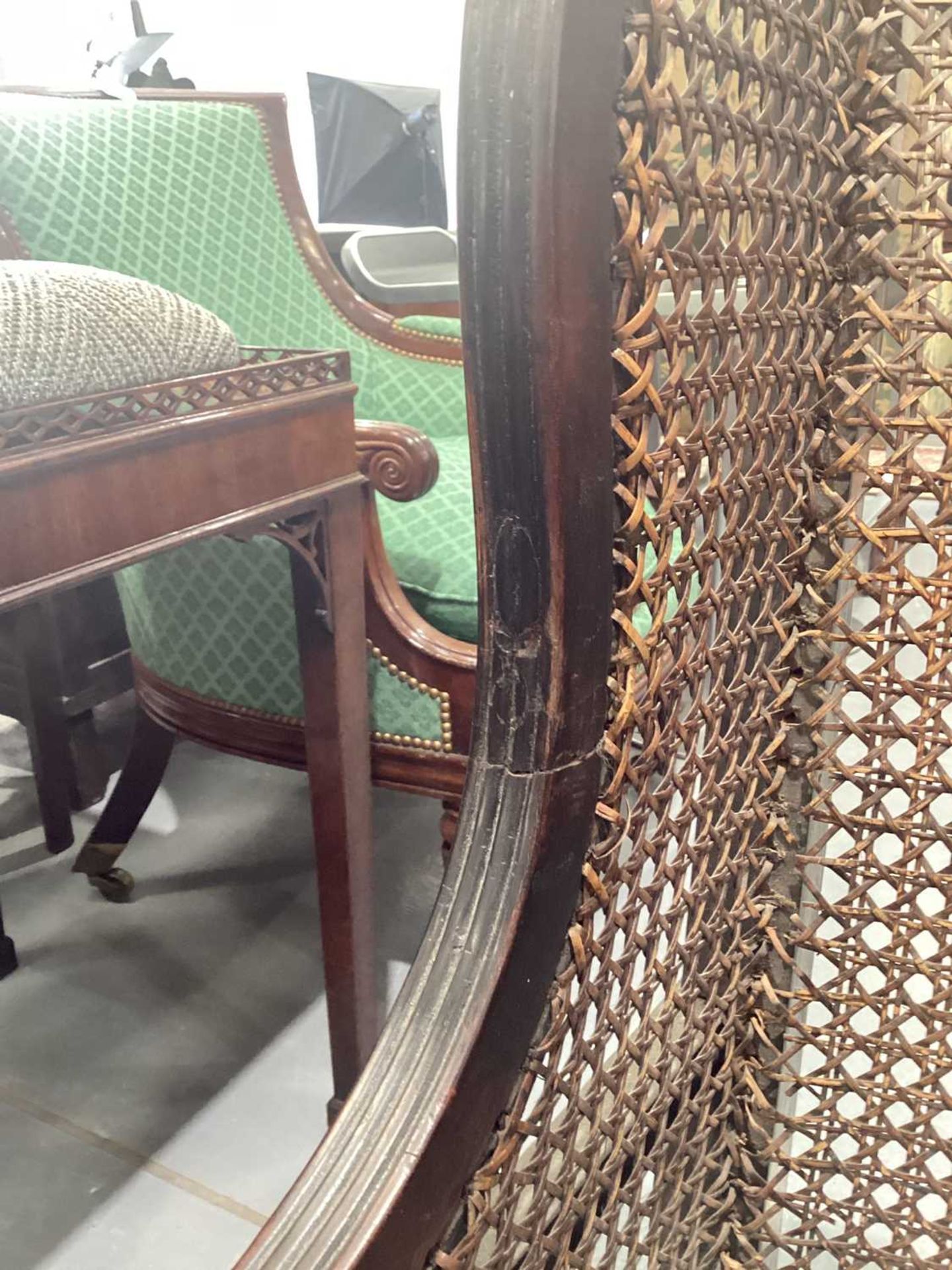 A 19th-century bergère library chair with cluster column front legs, 58 cm wide x 65 cm deep x 97 cm - Image 9 of 16