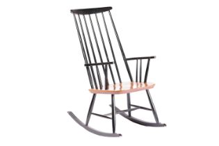 Ilmari Tapiovaara for Asko, a mid-century rocking chair, c.1960, with black lacquered frame, 105