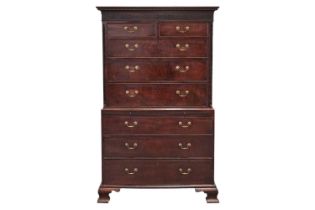 A Chippendale period, George III 'Plum-Pudding' mahogany chest on chest, the upper section with