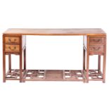 A Chinese Hongmu colonial pedestal desk, probably early 20th century, the modular construction