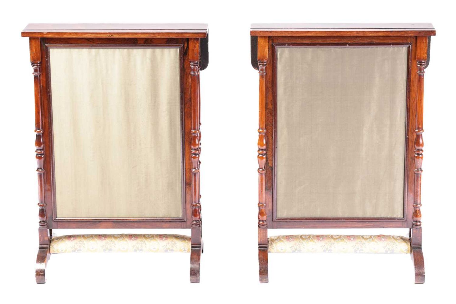 A pair of early 19th-century figured rosewood Prie Dieus, the rise and fall face screens with - Image 4 of 4