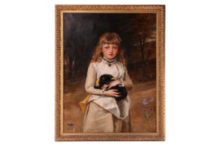 Henry II Weigall (1829-1925), Portrait of the artist's daughter Rachel with a kitten, monogrammed HW