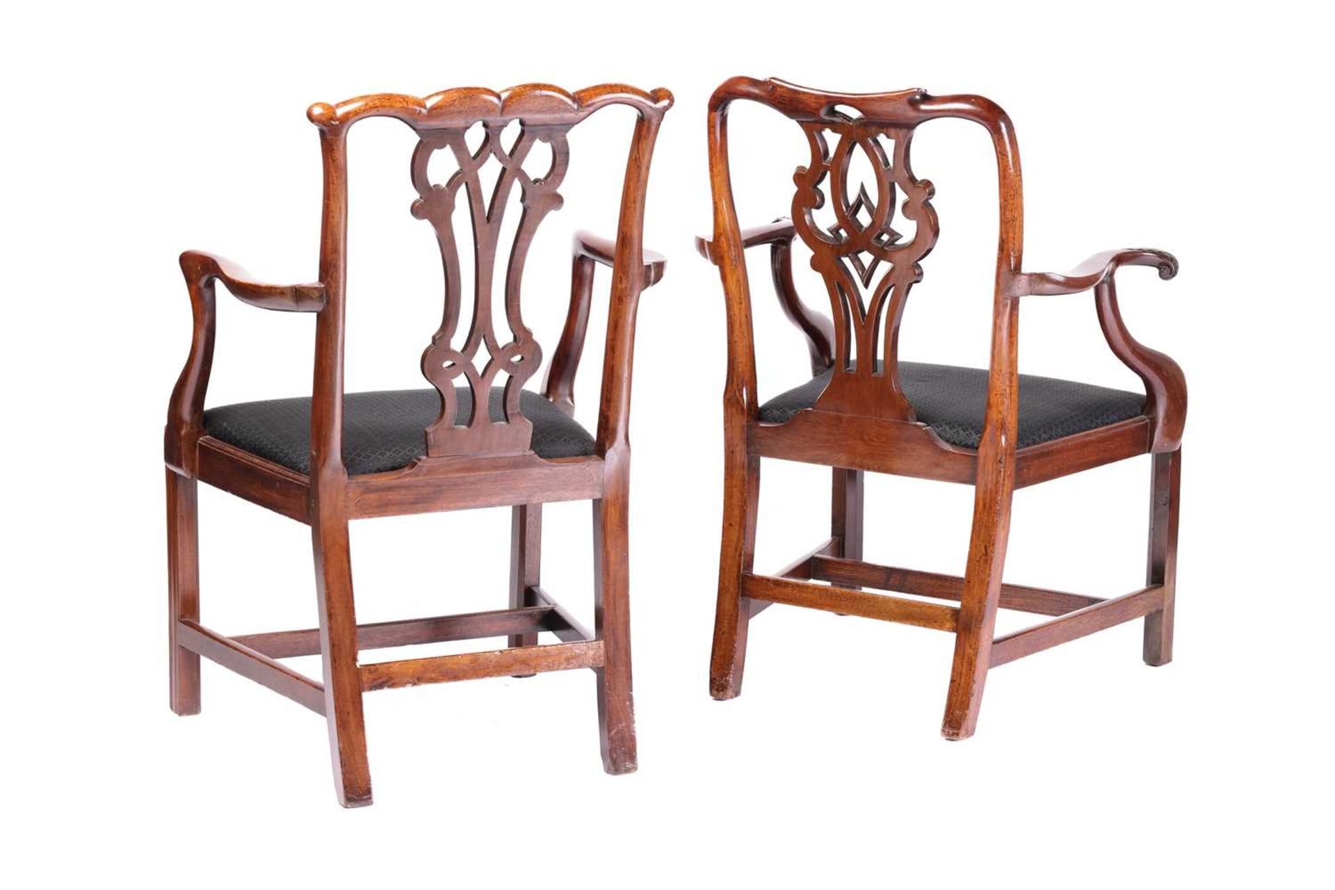 A pair of eighteenth-century Chippendale period mahogany cabriole legged side chairs with concave - Image 3 of 5