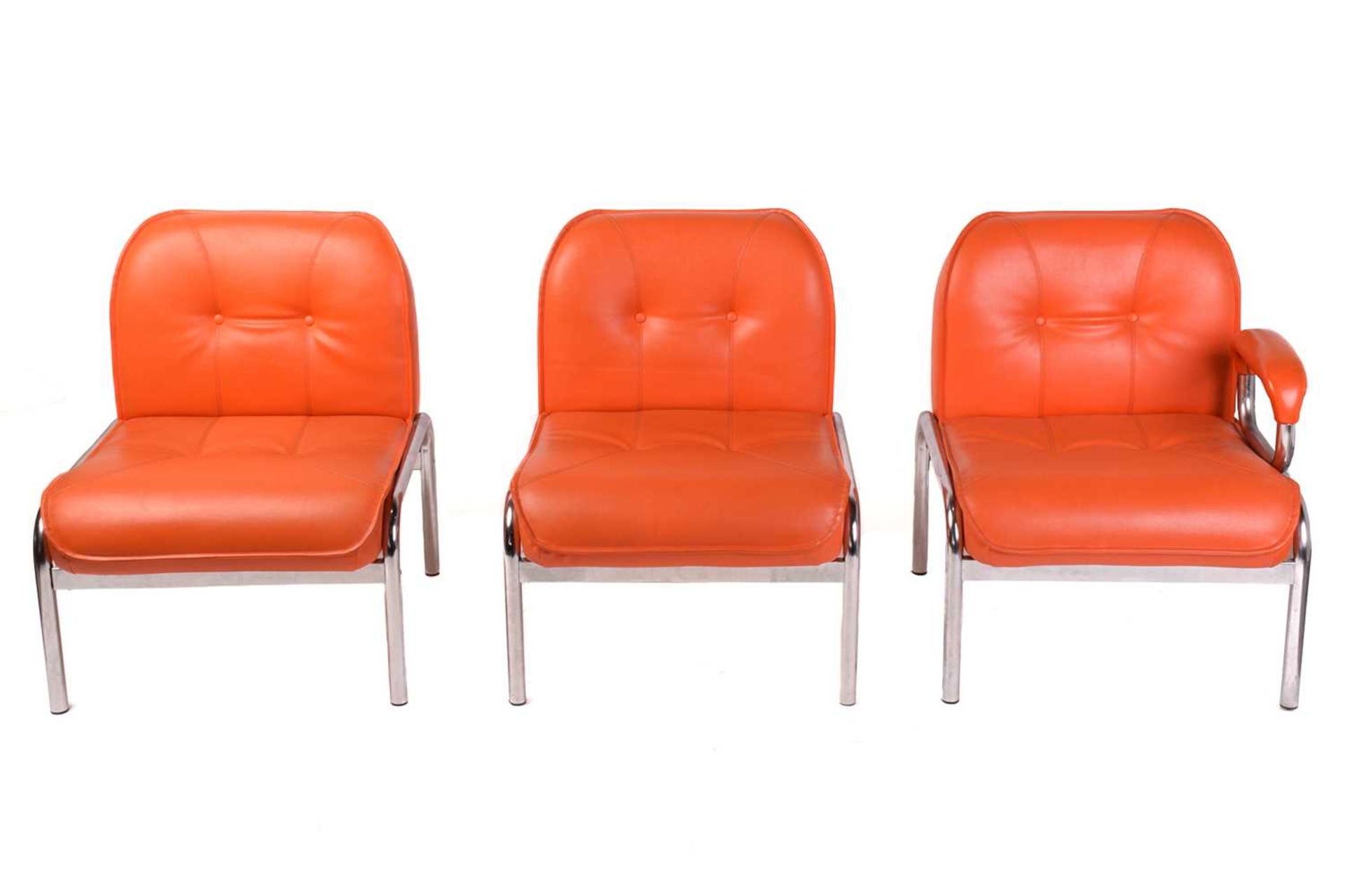 A set of modular Girsberger 'Model 1400' lounge chairs, with orange leather button upholstery and - Image 11 of 11