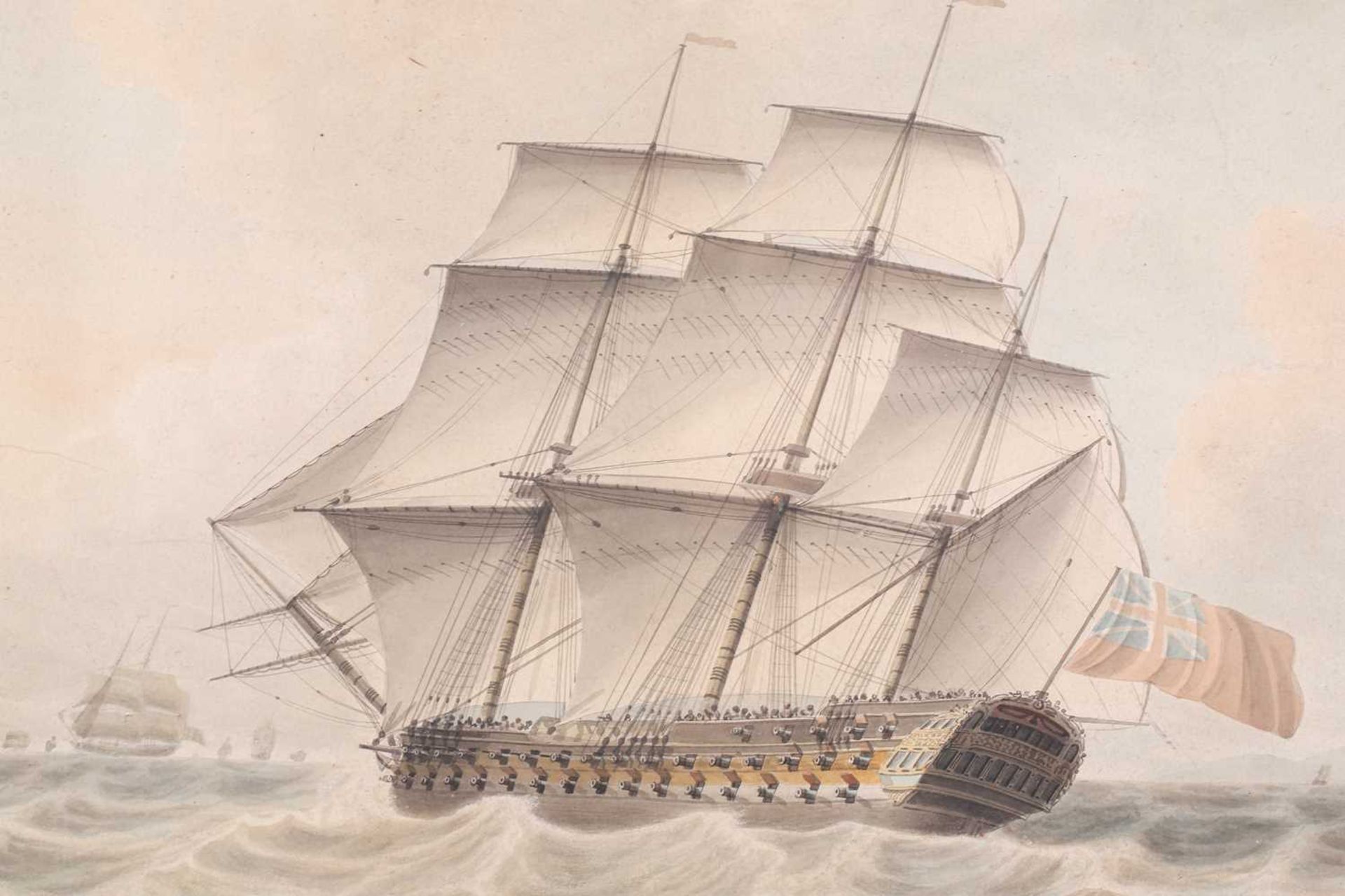 19th-century British school, A ship of the line in full sail with gun ports open in convoy, - Image 3 of 8