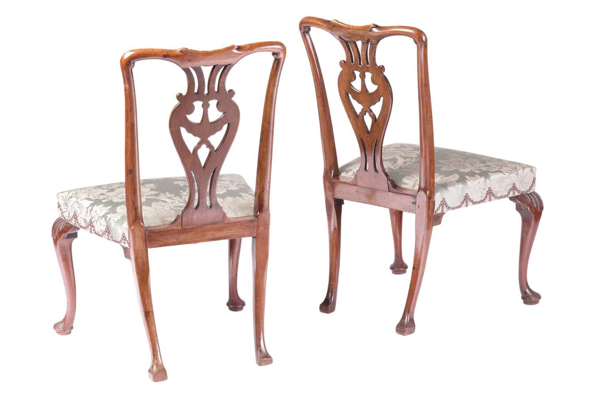 A pair of eighteenth-century Chippendale period mahogany cabriole legged side chairs with concave - Image 5 of 5