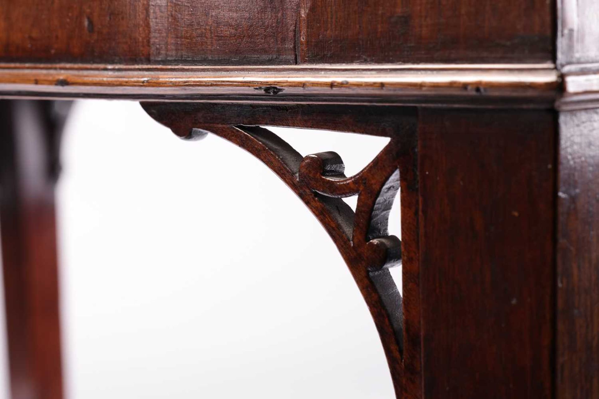 A George III mahogany rectangular silver table with a pierced gallery top and corner brackets, on - Image 4 of 16