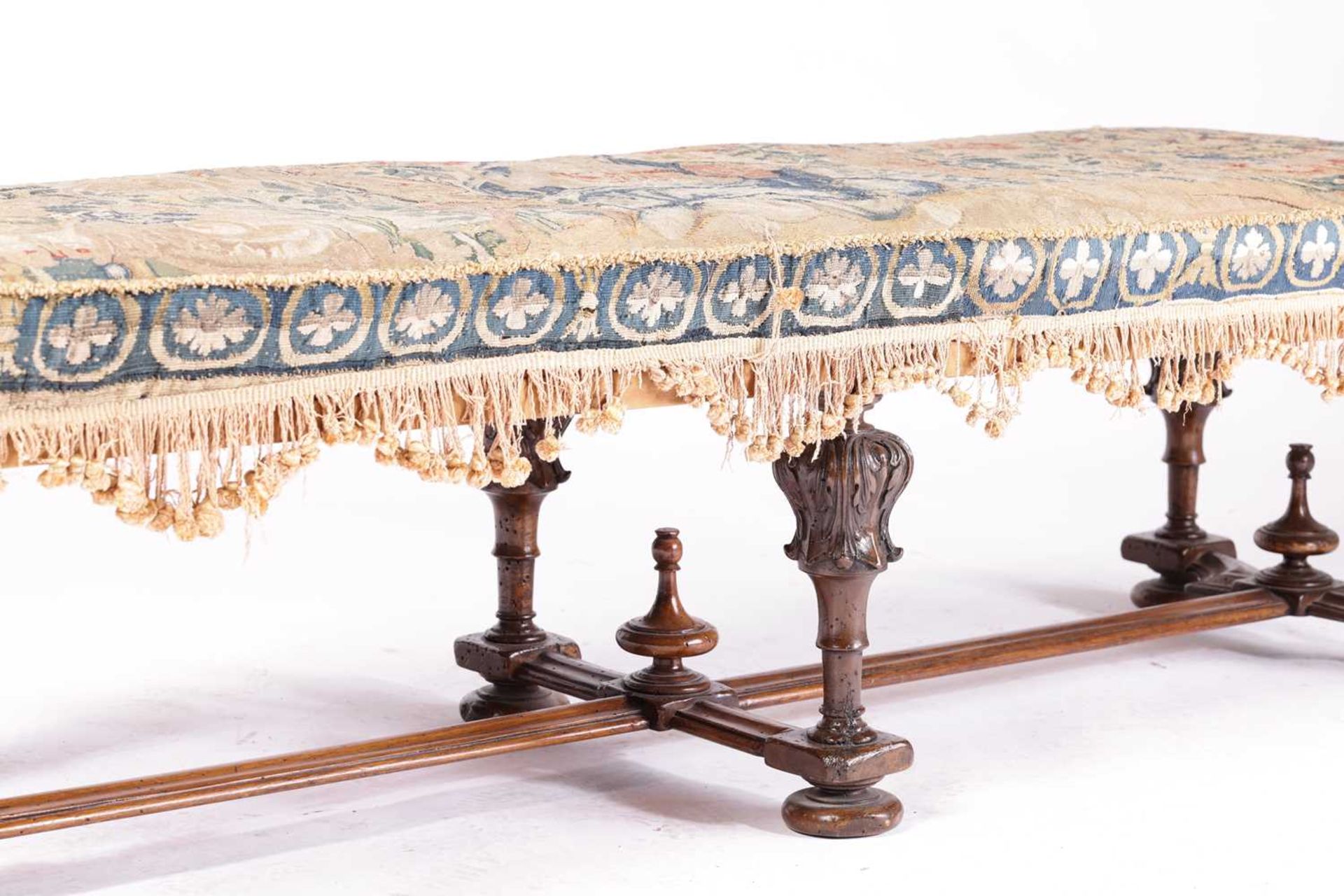 A late seventeenth-century style walnut long hearth stool, early twentieth-century with - Image 6 of 8