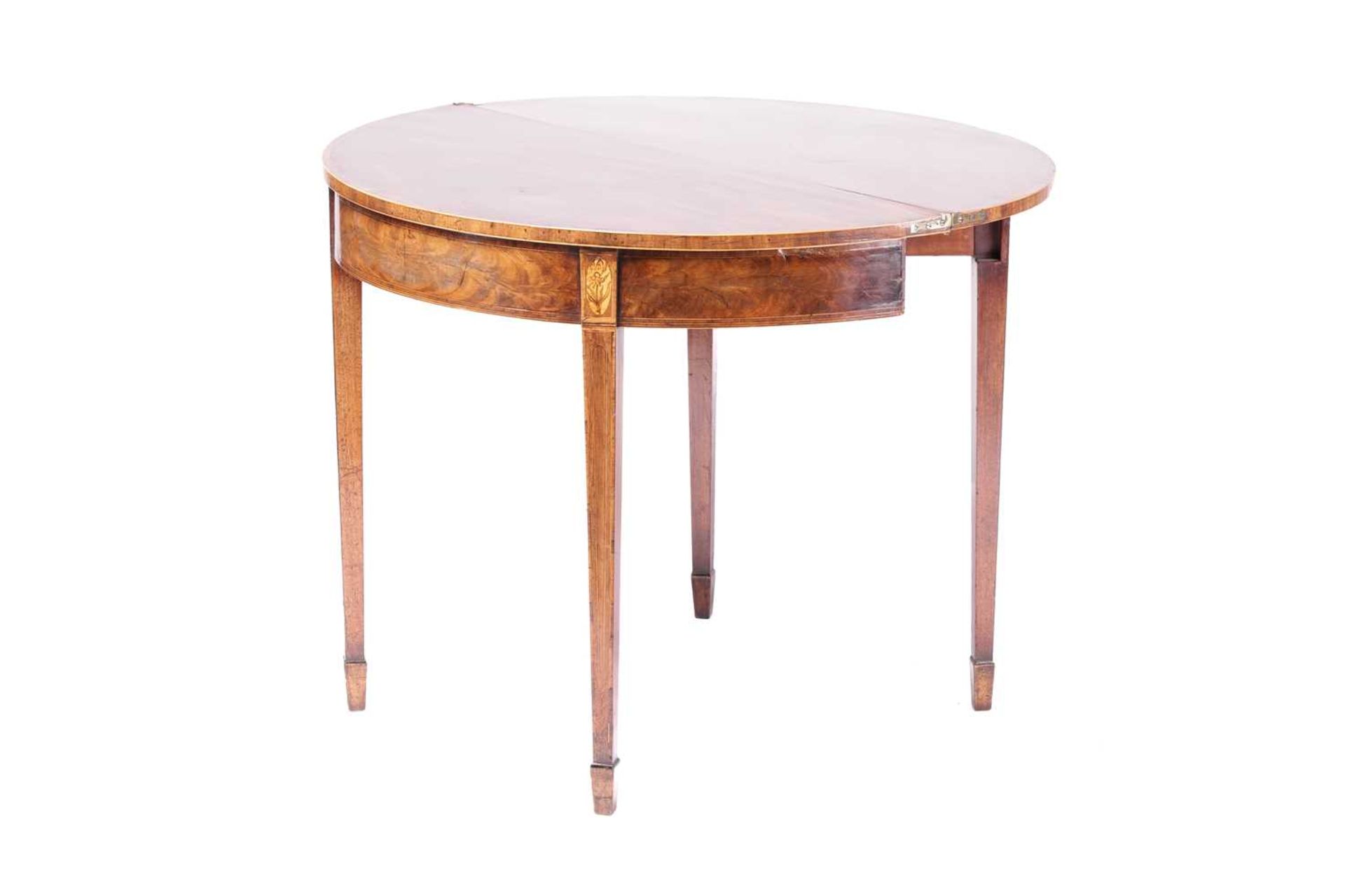 Two similar George III mahogany demi tables one a gaming table with crossbanded top and lined in - Image 5 of 6