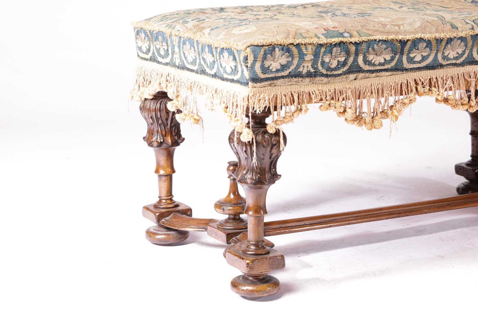 A late seventeenth-century style walnut long hearth stool, early twentieth-century with - Image 5 of 8