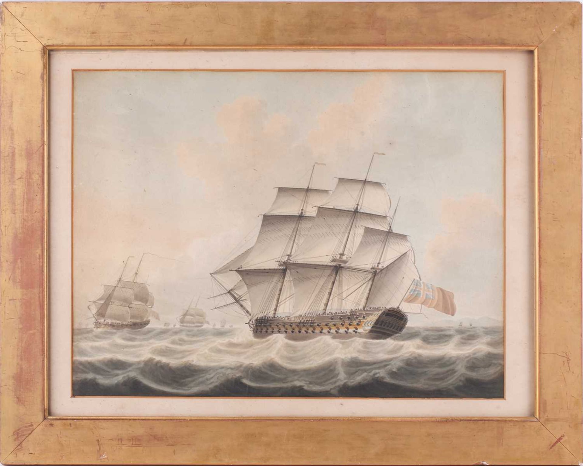 19th-century British school, A ship of the line in full sail with gun ports open in convoy, - Image 2 of 8