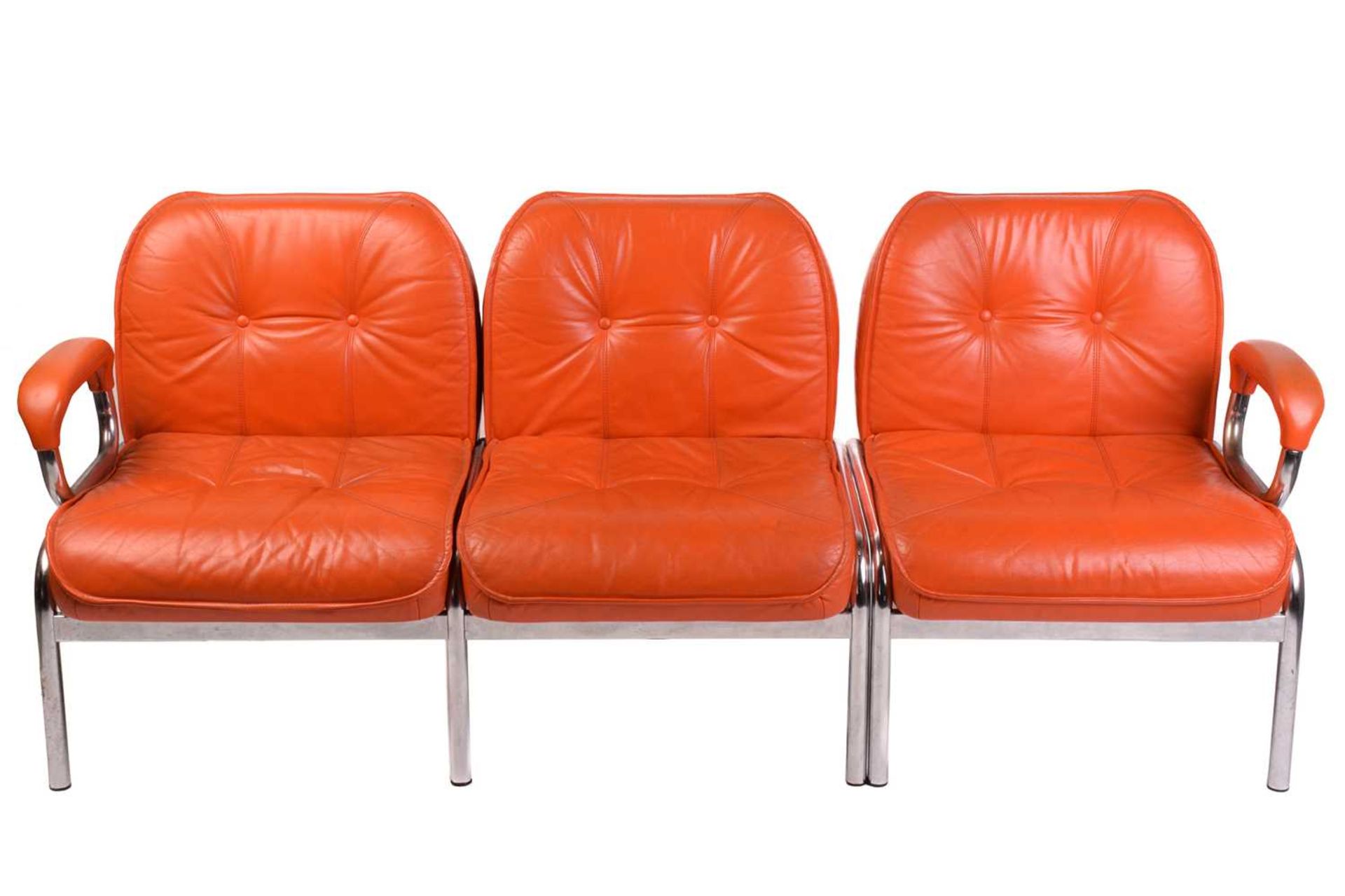 A set of modular Girsberger 'Model 1400' lounge chairs, with orange leather button upholstery and - Image 8 of 11