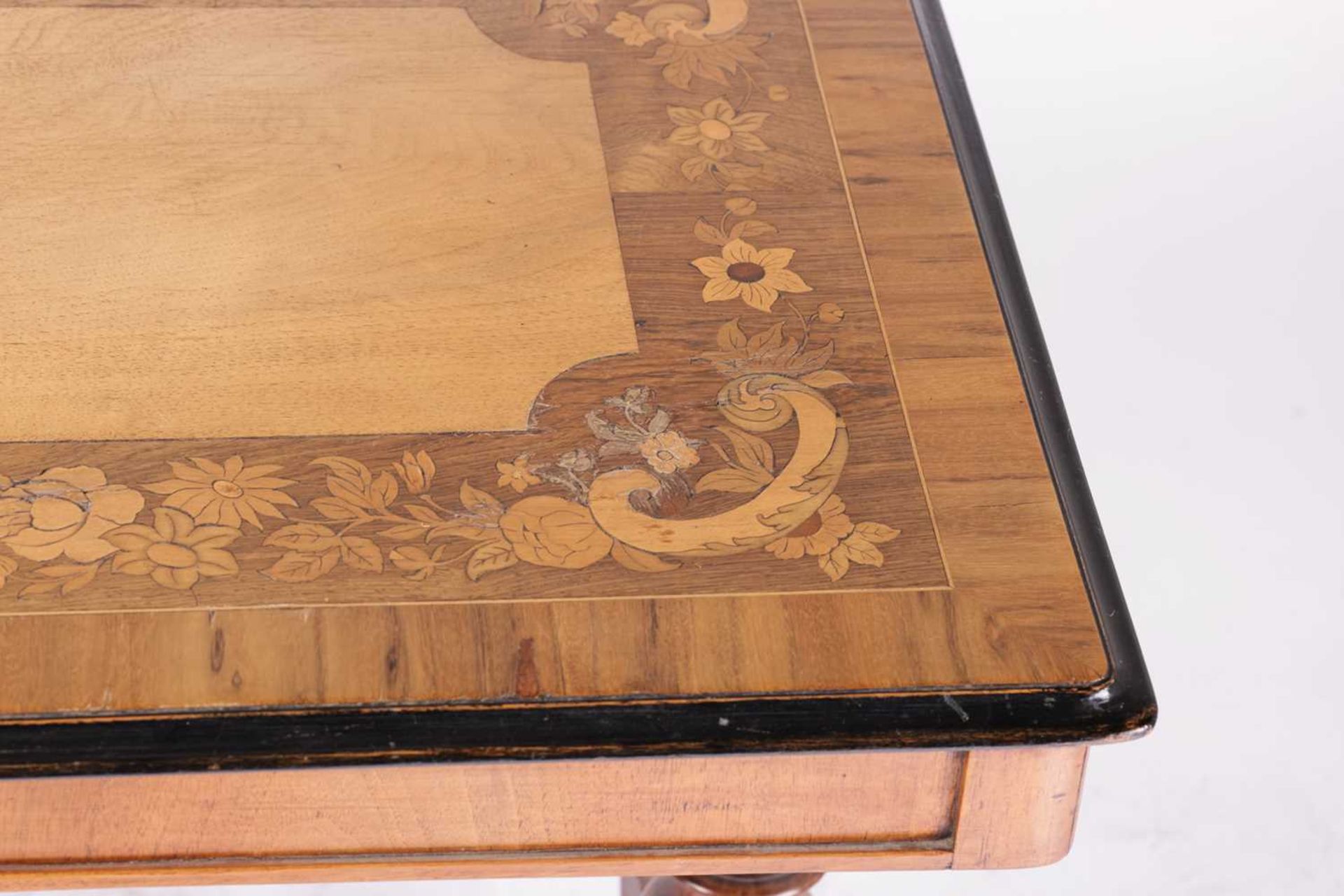 A Victorian marquetry inlaid walnut rectangular end table, the broad crossbanded top with a border - Image 3 of 7