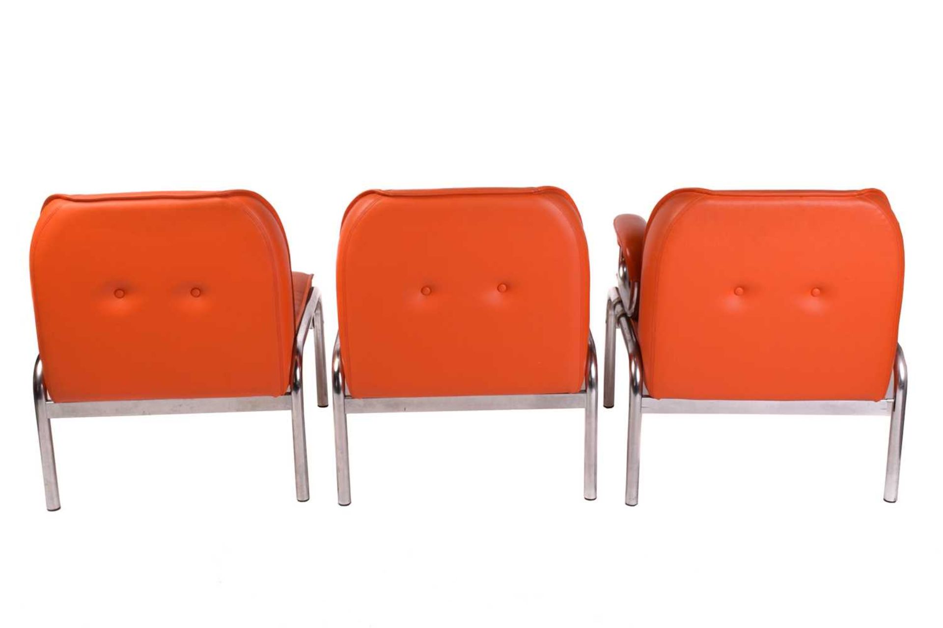 A set of modular Girsberger 'Model 1400' lounge chairs, with orange leather button upholstery and - Image 3 of 11