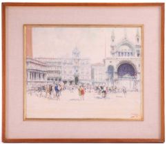 Luigi Pagan (1907-1980) Italian, figures in St Marks Square, Venice, oil on panel, signed to lower