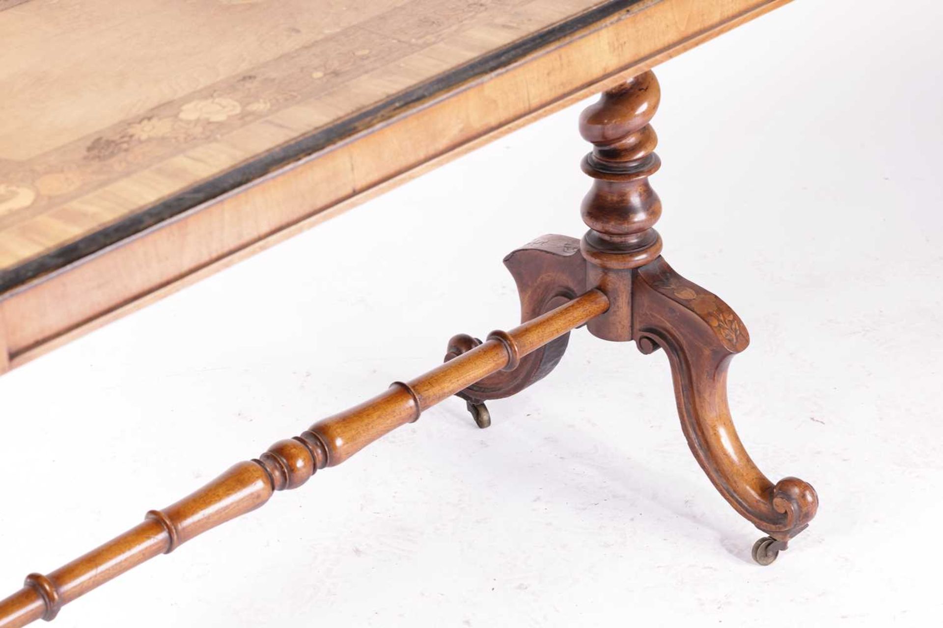 A Victorian marquetry inlaid walnut rectangular end table, the broad crossbanded top with a border - Image 7 of 7