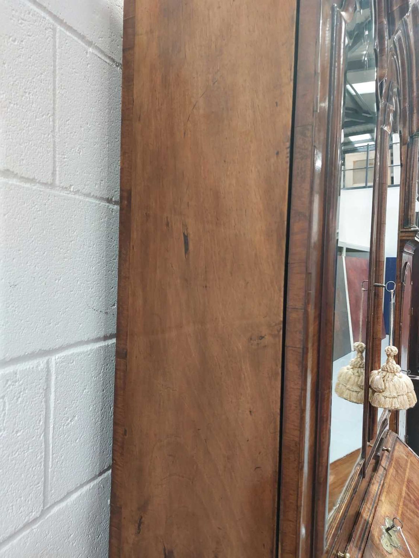 A composite Queen Anne figured walnut double dome bureau bookcase with cross grain moulding - Image 14 of 21