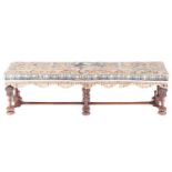 A late seventeenth-century style walnut long hearth stool, early twentieth-century with