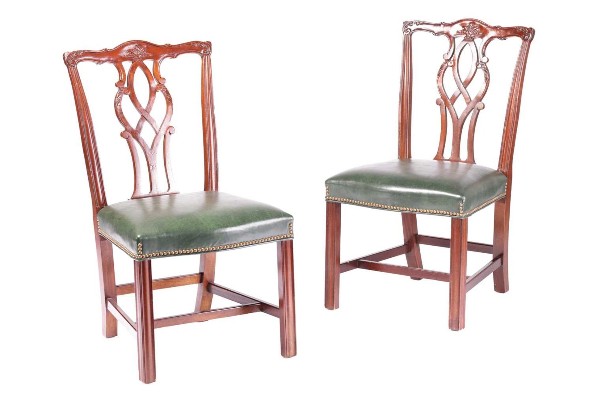 Four George III-style mahogany dining chairs, twentieth century above stuff over close nailed hide - Image 2 of 6